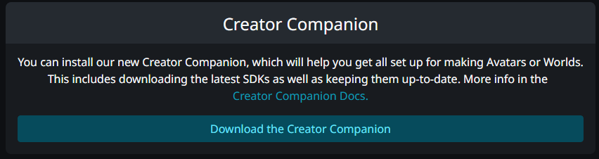 Creator Companion のダウンロード画面